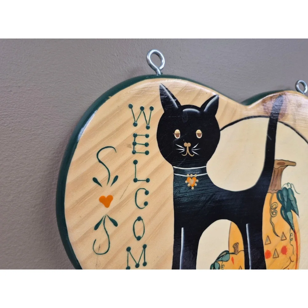 JDI Vintage Halloween Welcome Sign Black Cat Pumpkin Wood Wall Decor Mexico gift